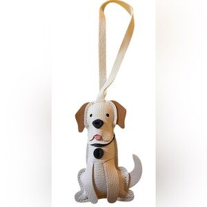 Cream & Brown Dog-Shaped Leather key chain bag charm NWT